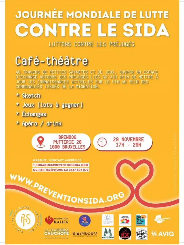 1er Décembre (JOURNÉE MONDIALE DE LUTTE CONTRE LE SIDA). Vous souhaitez manifester votre soutien aux personnes vivant avec le VIH, cet Évent est fait pour vous. En 03h nous allons réactualiser les informations et bannir les préjugés hors de nos propos. c’est ce 29 Novembre de 17h à 20h a l’intérieur du restaurant BREWDOG 📍: Putterie 20 1000 Bruxelles. Places limitées